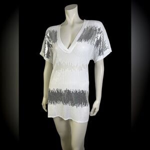 Awesome Bathing Suit Cover-up by INC NWT White/Silver Sequined Mesh Size Large
